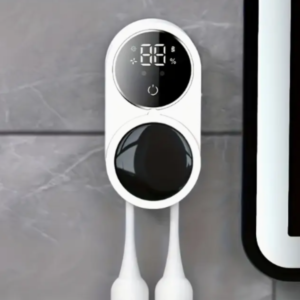 Smart UV Toothbrush Sterilizer – Wall-Mount Toothbrush Holder with Digital Display, USB Charging, Dual Support, Automatic Sterilization & Photocatalytic Design