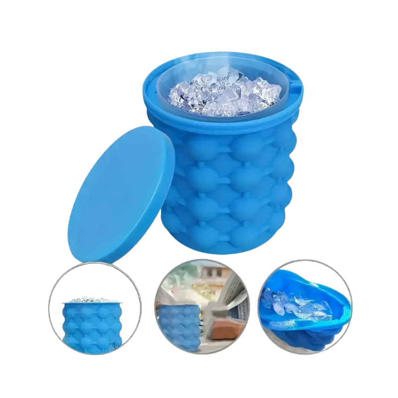 Large Silicone Ice Bucket & Tray – Quick Cooling Round Ice Maker Mold with Lid for Drinks, Wine & More