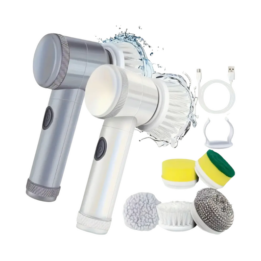Electric Scrubber Brush with 5 Replaceable Heads – Handheld Power Cleaner for Bathroom, Kitchen, Tiles, Oven & Glass