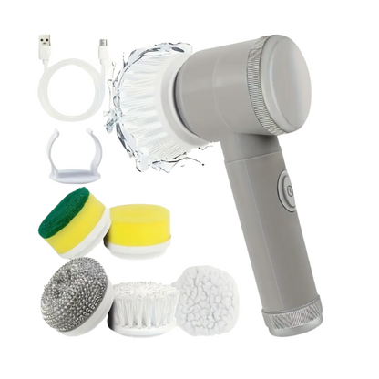 Electric Scrubber Brush with 5 Replaceable Heads – Handheld Power Cleaner for Bathroom, Kitchen, Tiles, Oven & Glass