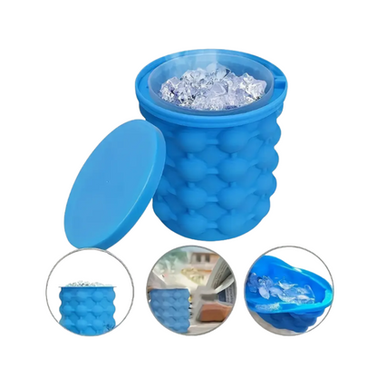 Large Silicone Ice Bucket & Tray – Quick Cooling Round Ice Maker Mold with Lid for Drinks, Wine & More
