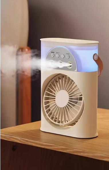3-in-1 Portable USB Air Cooler, Humidifier & Night Light – Mini Personal Fan with Adjustable Speeds & Water Tank