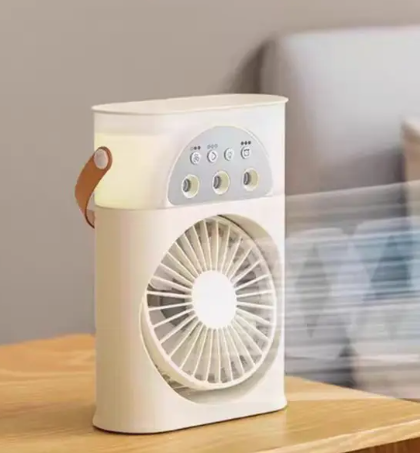3-in-1 Portable USB Air Cooler, Humidifier & Night Light – Mini Personal Fan with Adjustable Speeds & Water Tank